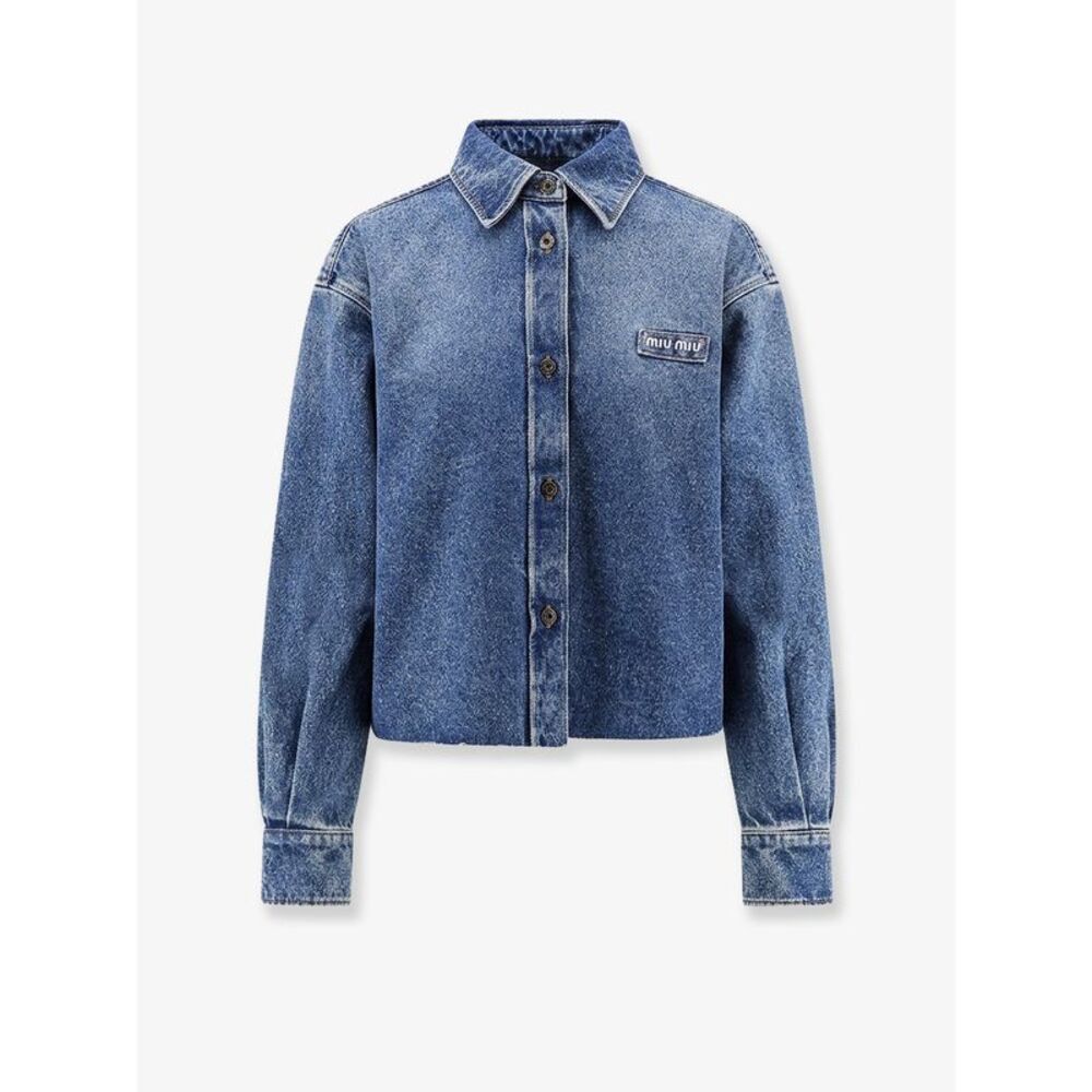Miu Miu Women Denim Shirt With Logo Patch